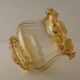 Large Mid Century Amber Glass Light Shade With Ribbed Effect & Frilled Edge