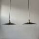 Pair of old industrial black enamelled pendant lights