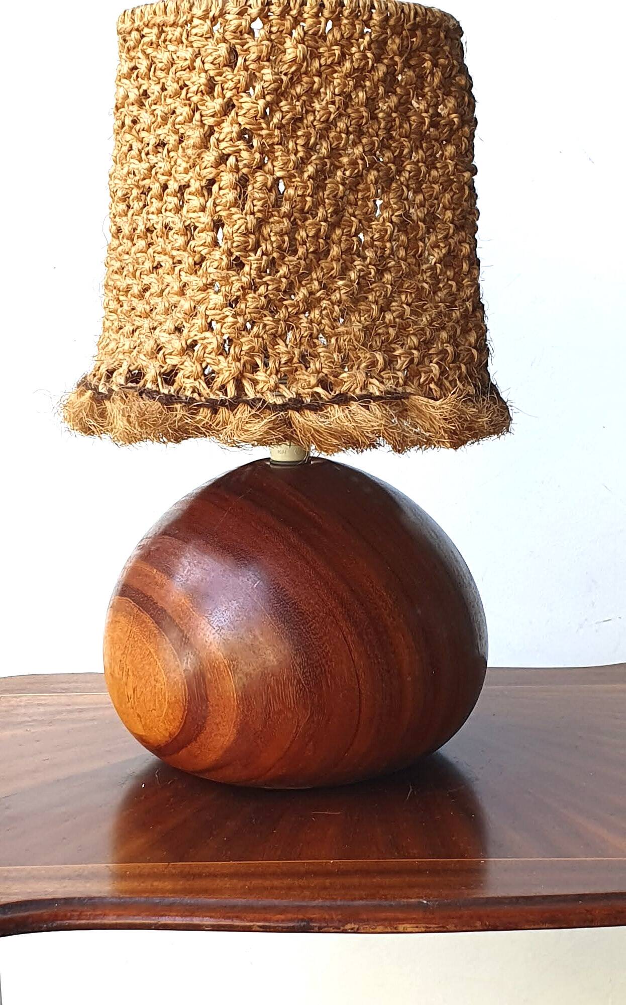 Solid wood lamp with rope shade