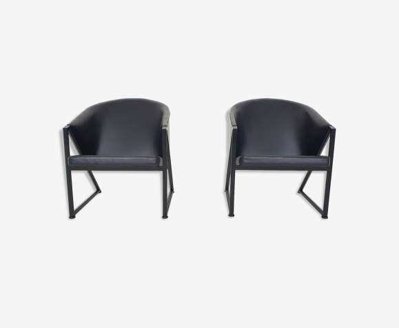 Paire de fauteuils en métal noir et cuir par Jouko Jarvisalo pour Inno, Finlande années 1980