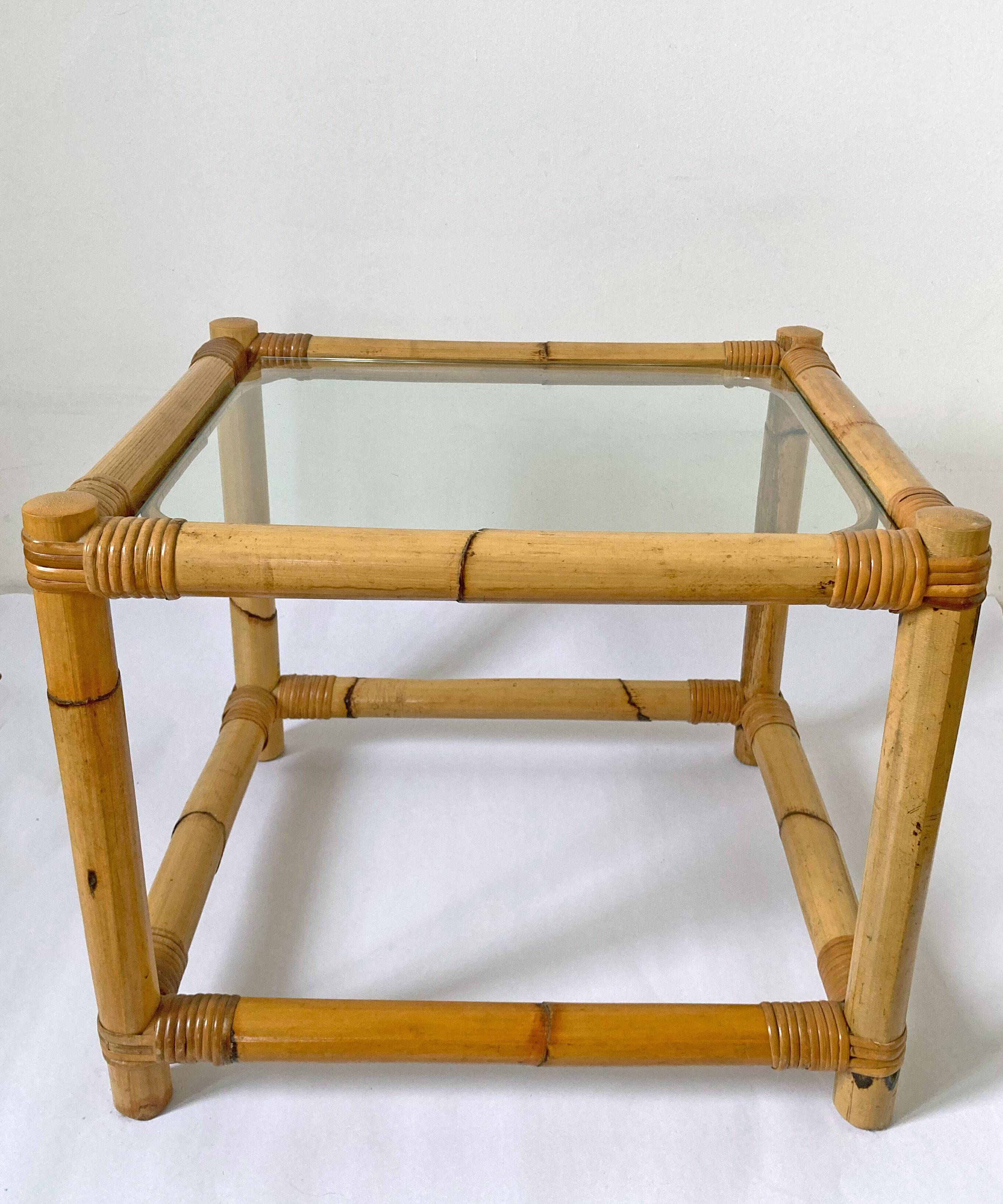 Vintage Italian Bamboo Coffee Table: MCM Boho Tiki Cane, 1960s