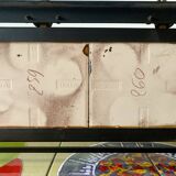 Vintage wall-mounted coat rack in steel, brass and ceramic