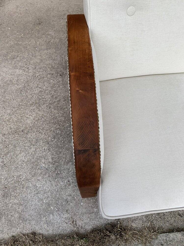 1920s Art Deco armchair in beige velvet and black wood — restored vintage chaise longue