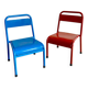 Pair of Mullca nursery chairs in metal and wood painted red and blue