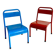 Pair of Mullca nursery chairs in metal and wood painted red and blue