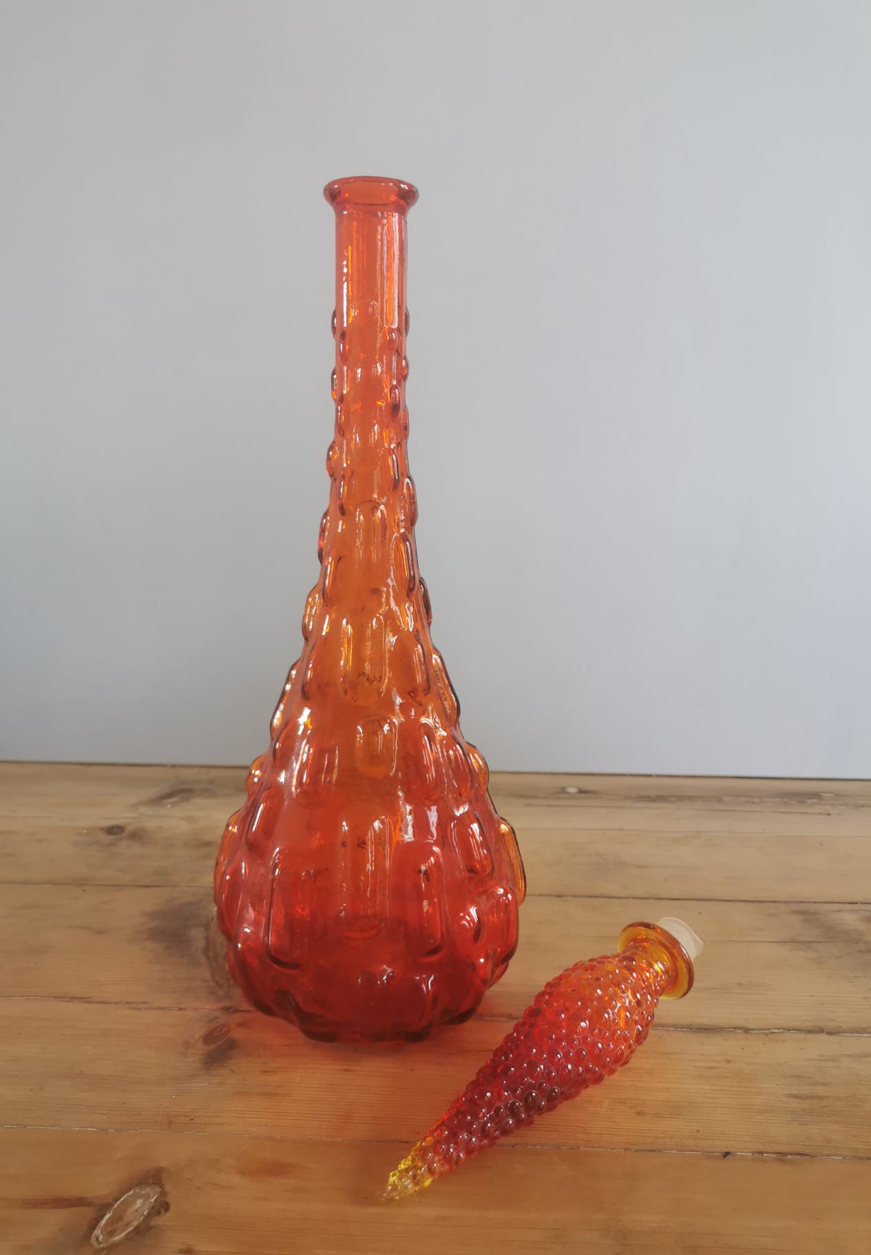 Italian carafe in Empoli glass color orange red 70