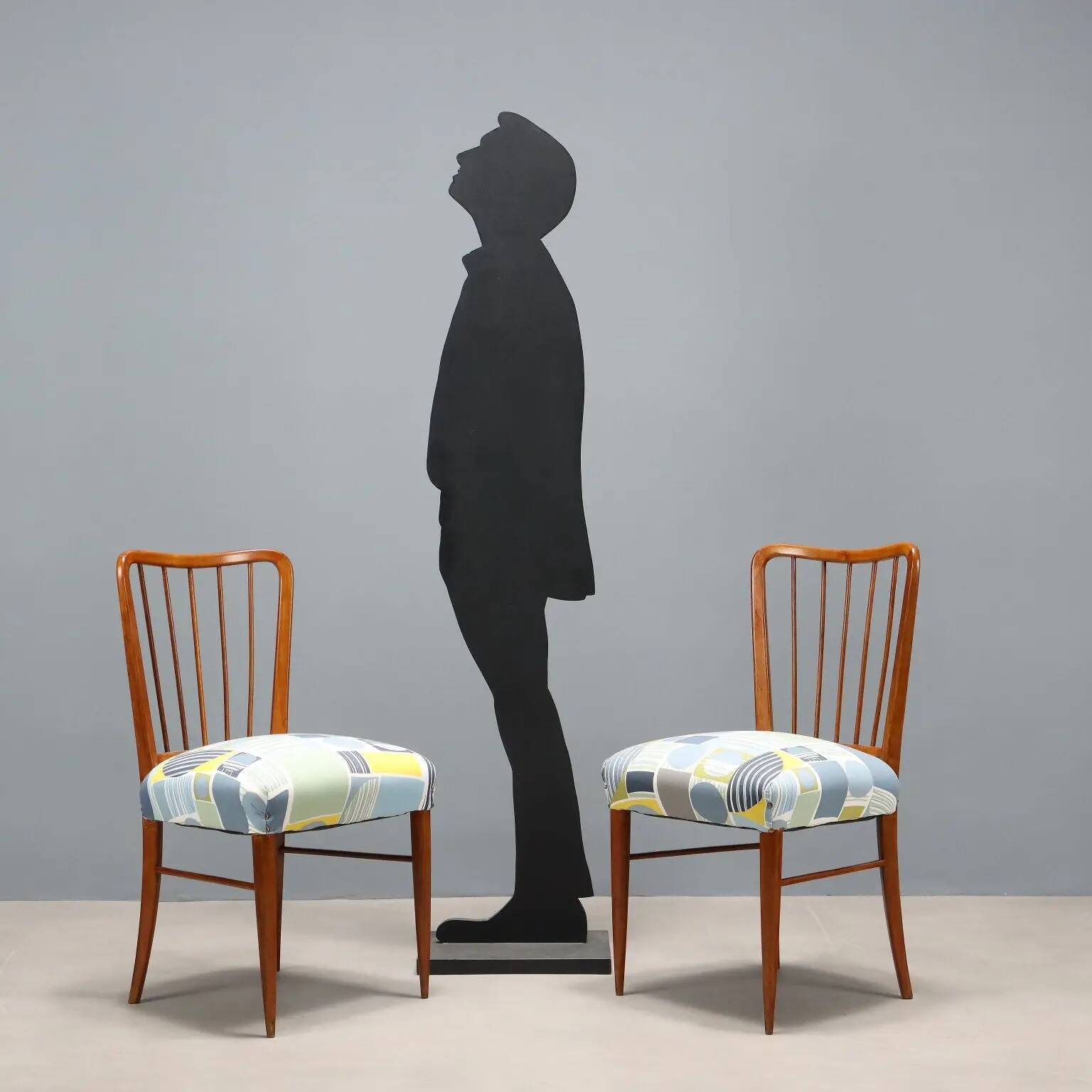 Vintage beech and fabric chairs, design, Italy, 1960s