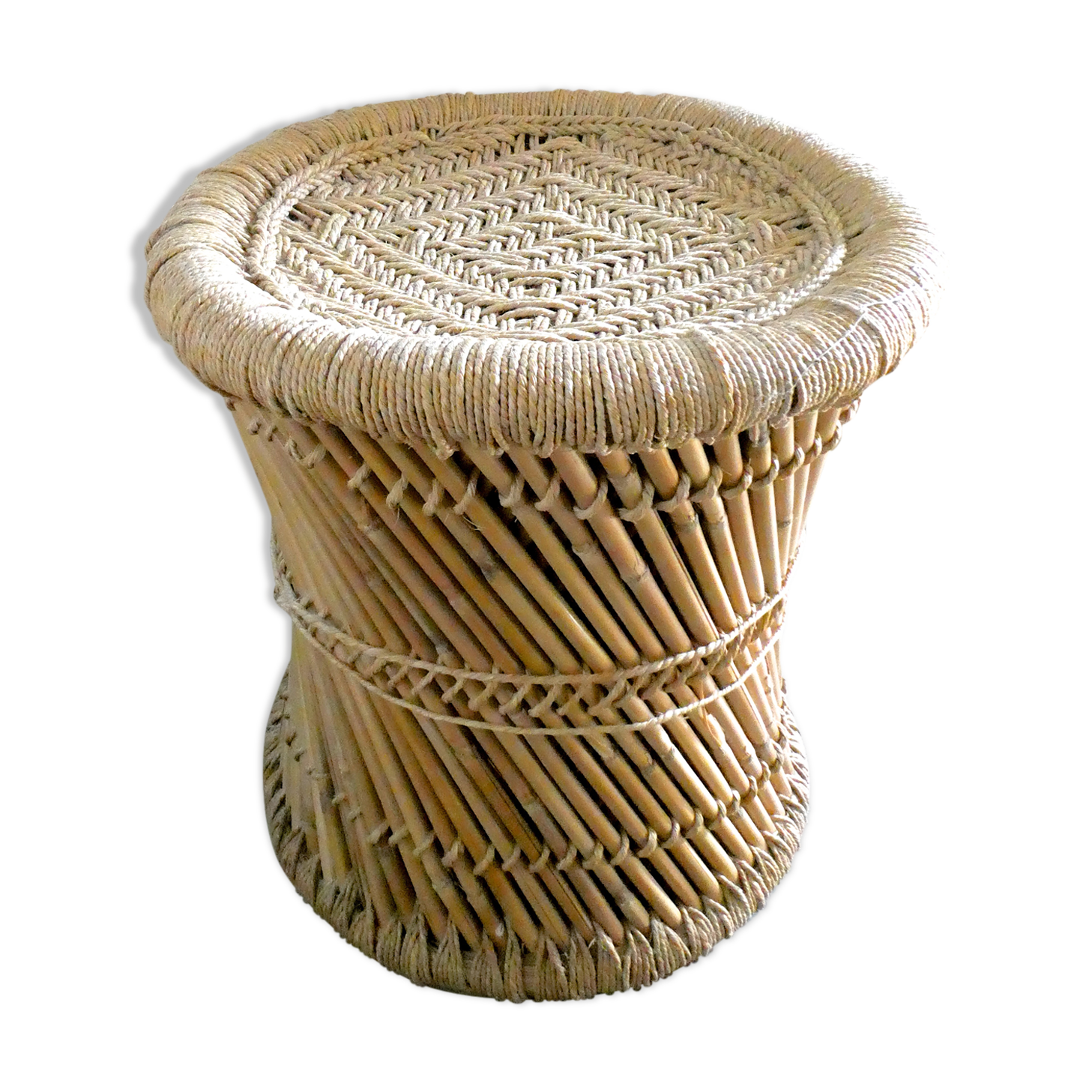 Tabouret en rotin et corde des années 70