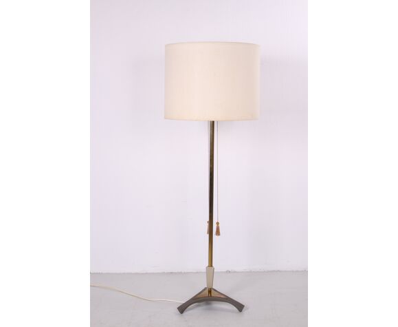 Vintage Floor Lamp With Cast Iron Base, Bamboo Stick Floor Lamp