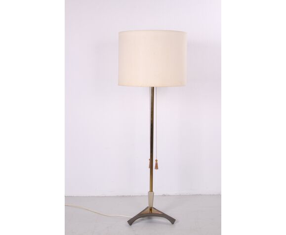 Vintage Floor Lamp With Cast Iron Base And Brass German 1960s Selency Vintage Floor Lamp With Cast Iron Base, Bamboo Stick Floor Lamp