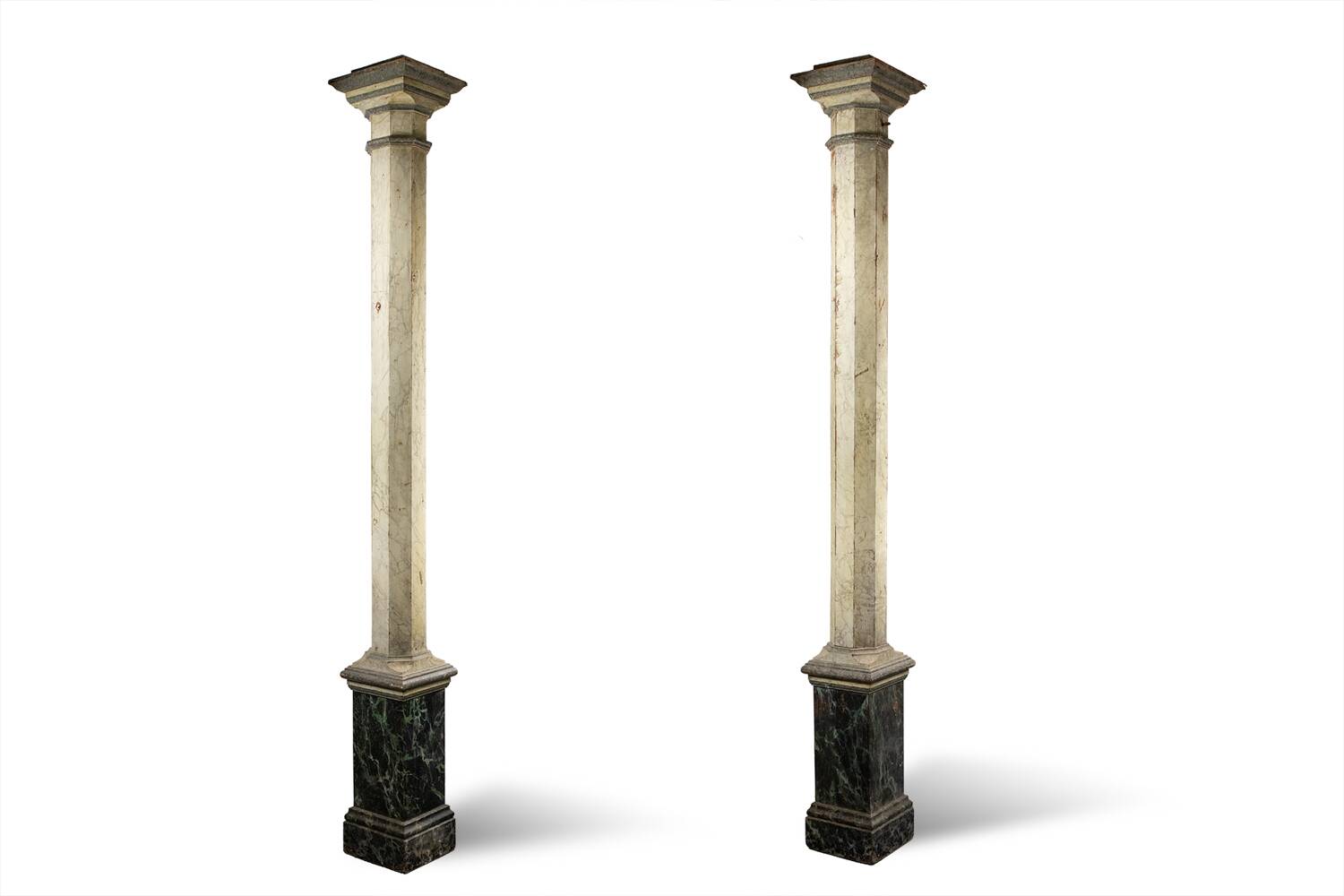 Pair of wooden columns painted to imitate marble. 1880s.
