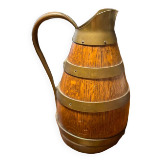 Barrel-shaped oak and brass pitcher Gerard Lafitte, France 1933