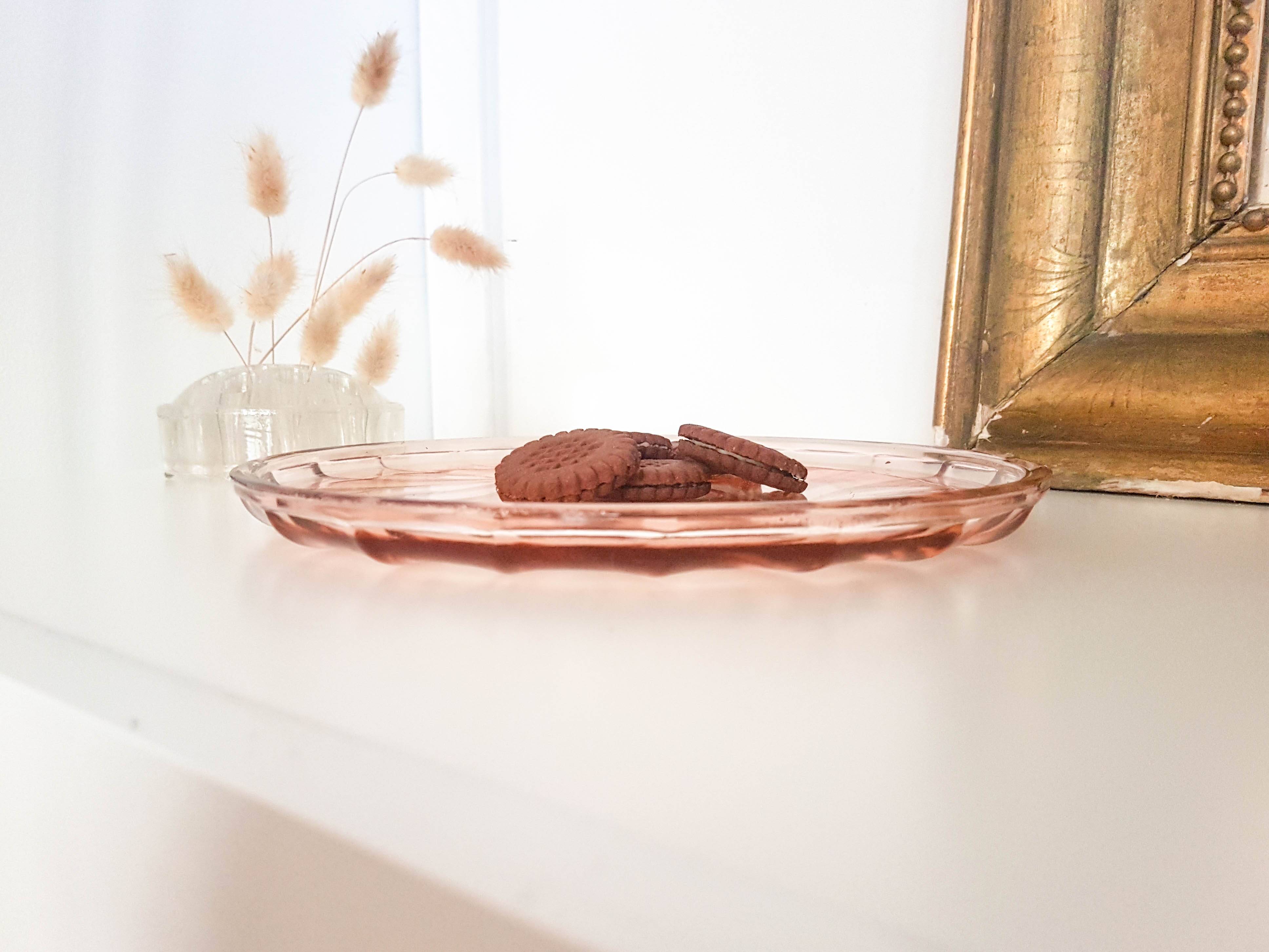 Vintage pink glass dish ART DECO style 1950