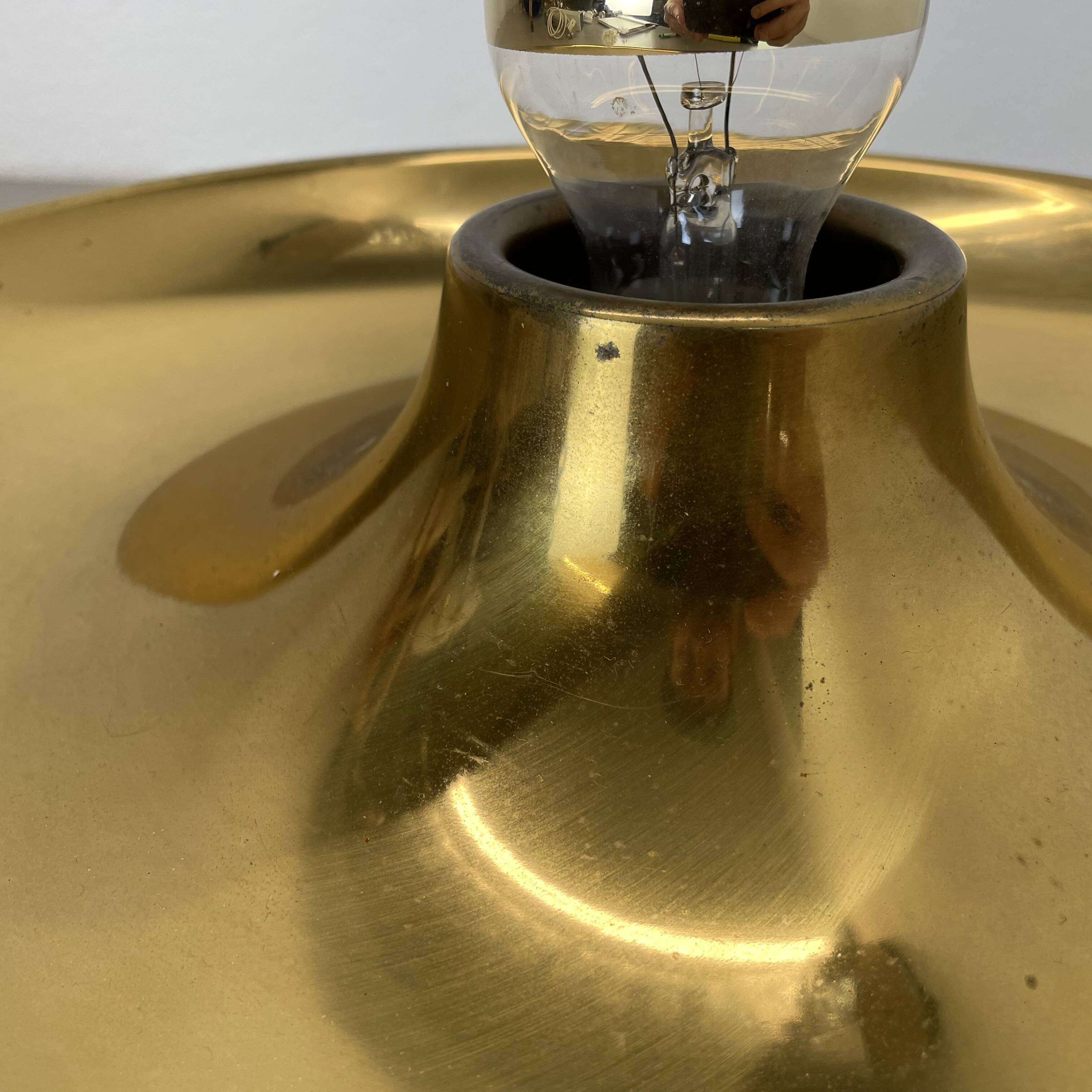 Large 39cm golden charlotte perriand style disc wall lights, germany 1960s