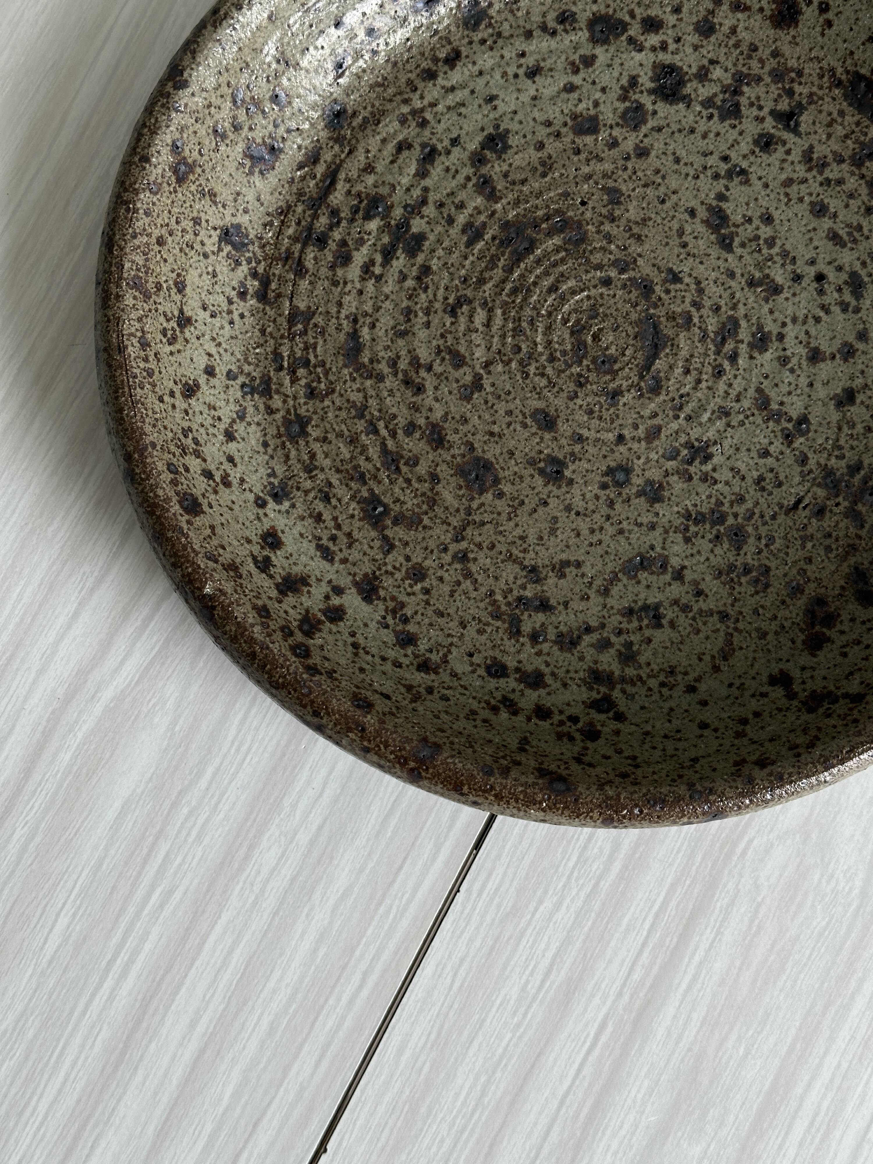 Large antique pyrite stoneware dish