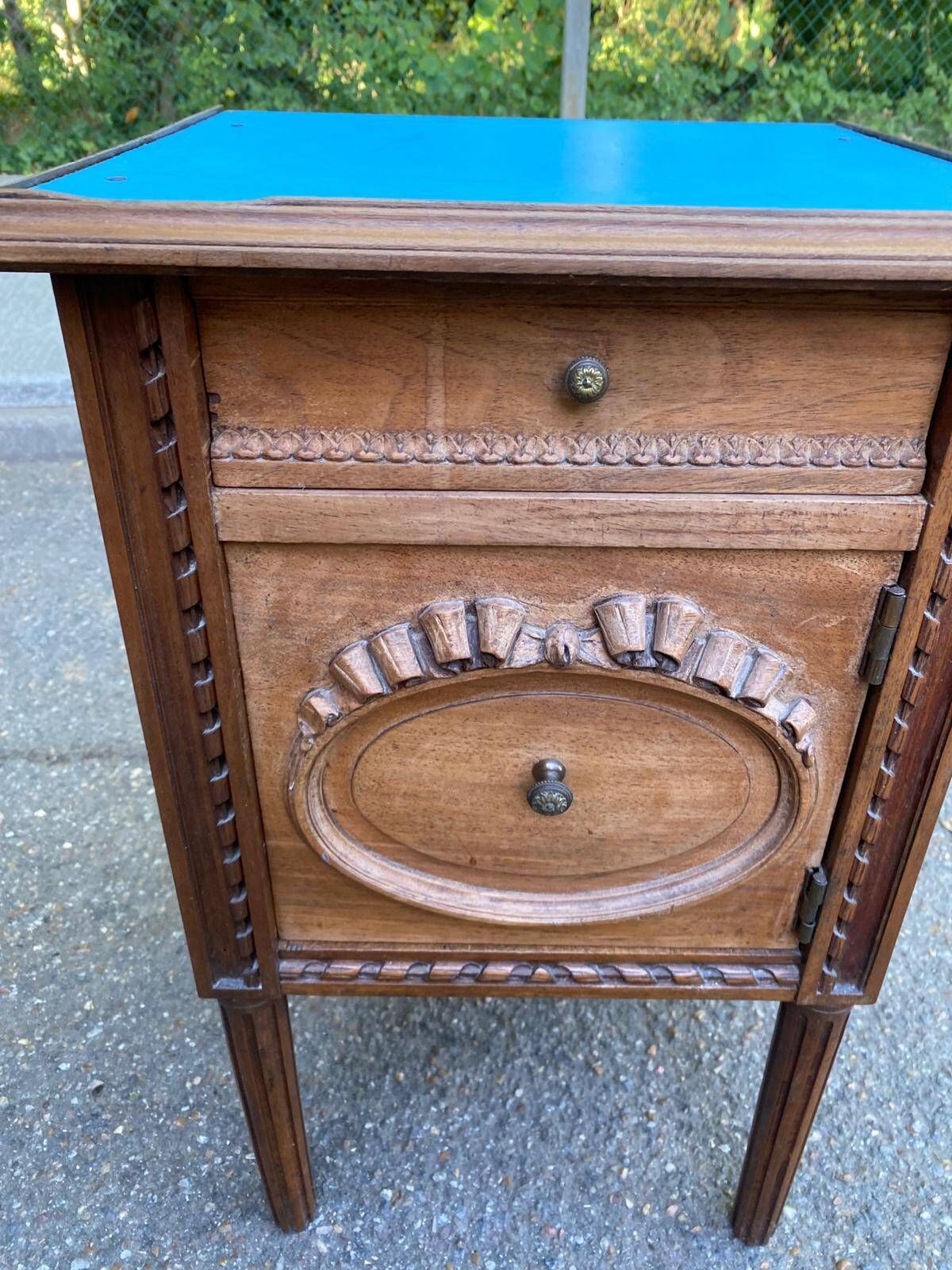 Louis XVI Napoléon III bedside table in carved solid wood from the 19th century.