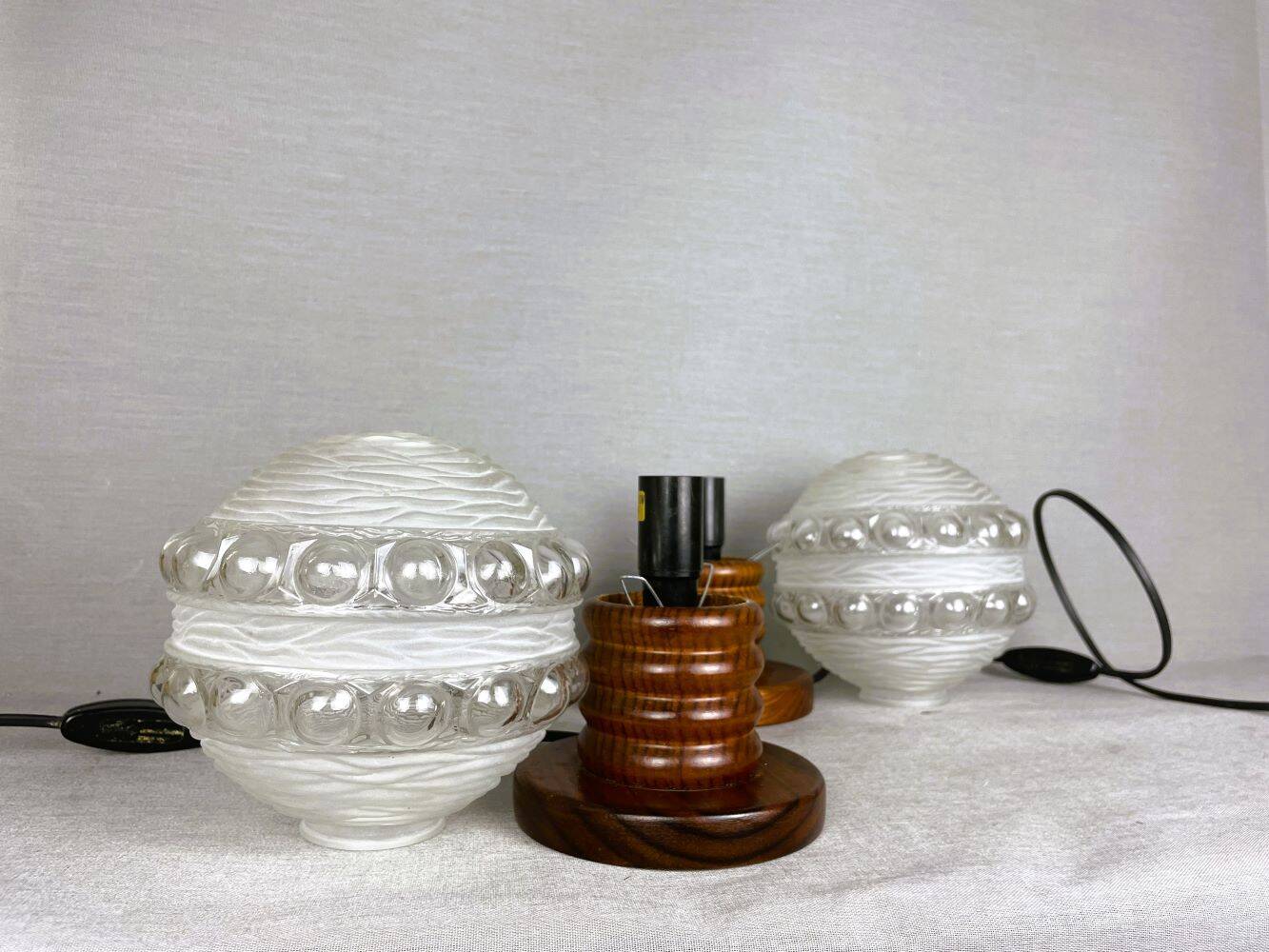 Pair Portuguese mid century wooden  table lamps