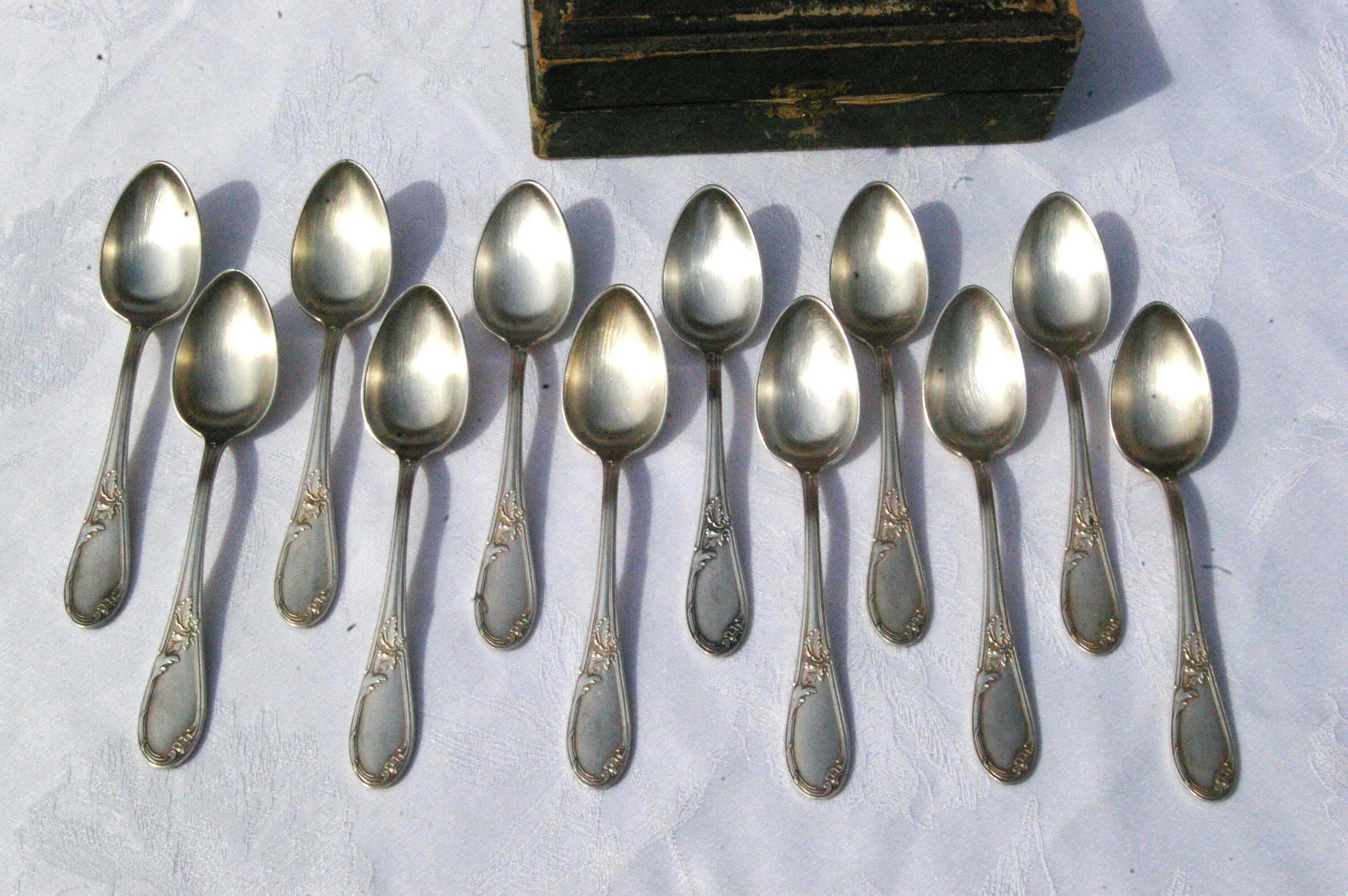 12 Apollo silver metal spoons in Transition Louis XV XVI style