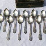 12 Apollo silver metal spoons in Transition Louis XV XVI style