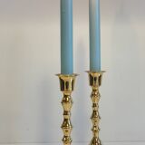 Pair of vintage golden metal candle holders