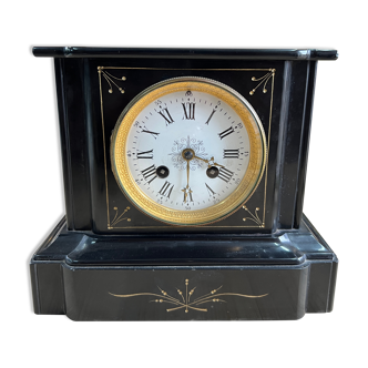 Napoleon III style fireplace clock in black marble and bronze