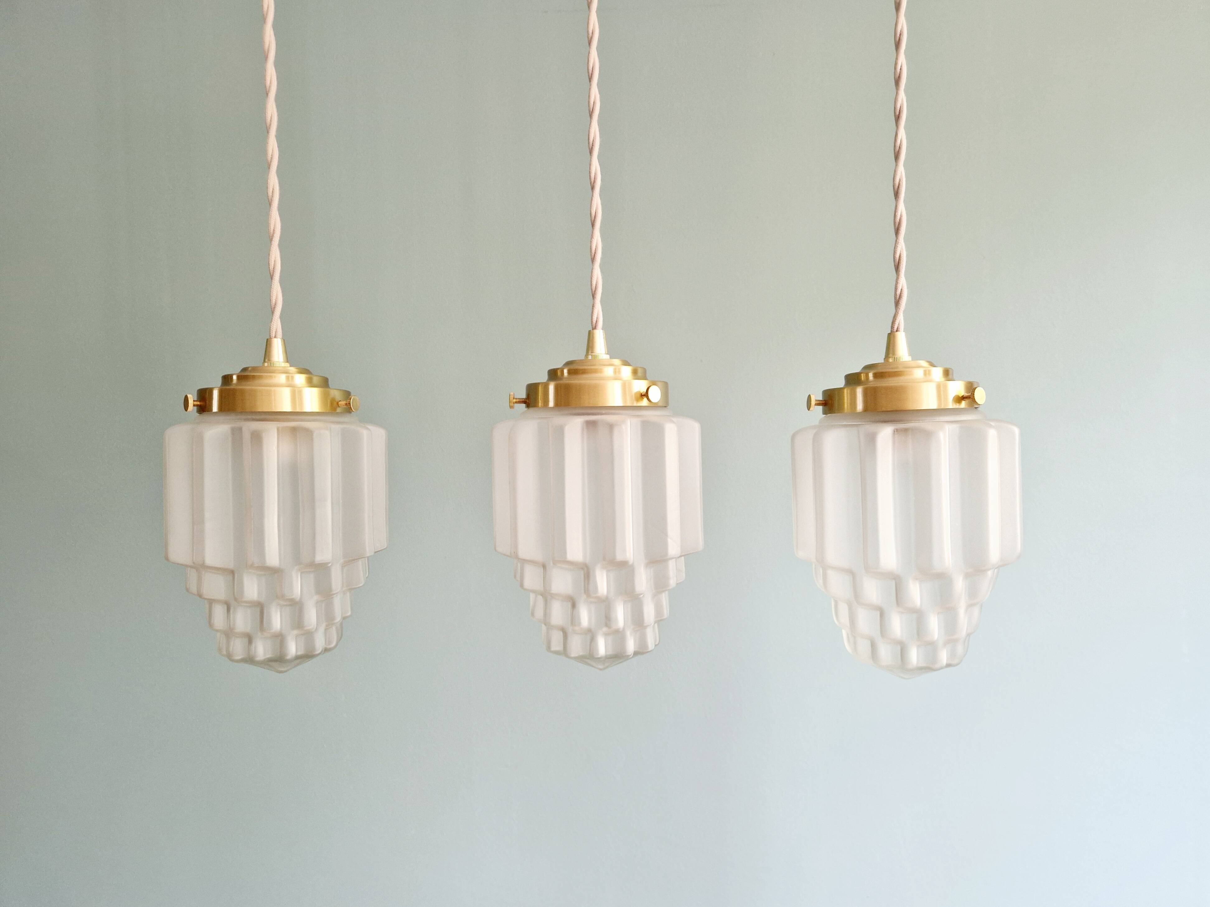 Art Deco satin glass pendant light, Skyscraper type (6 available)