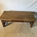 Table basse ancienne en bois brut, style campagne