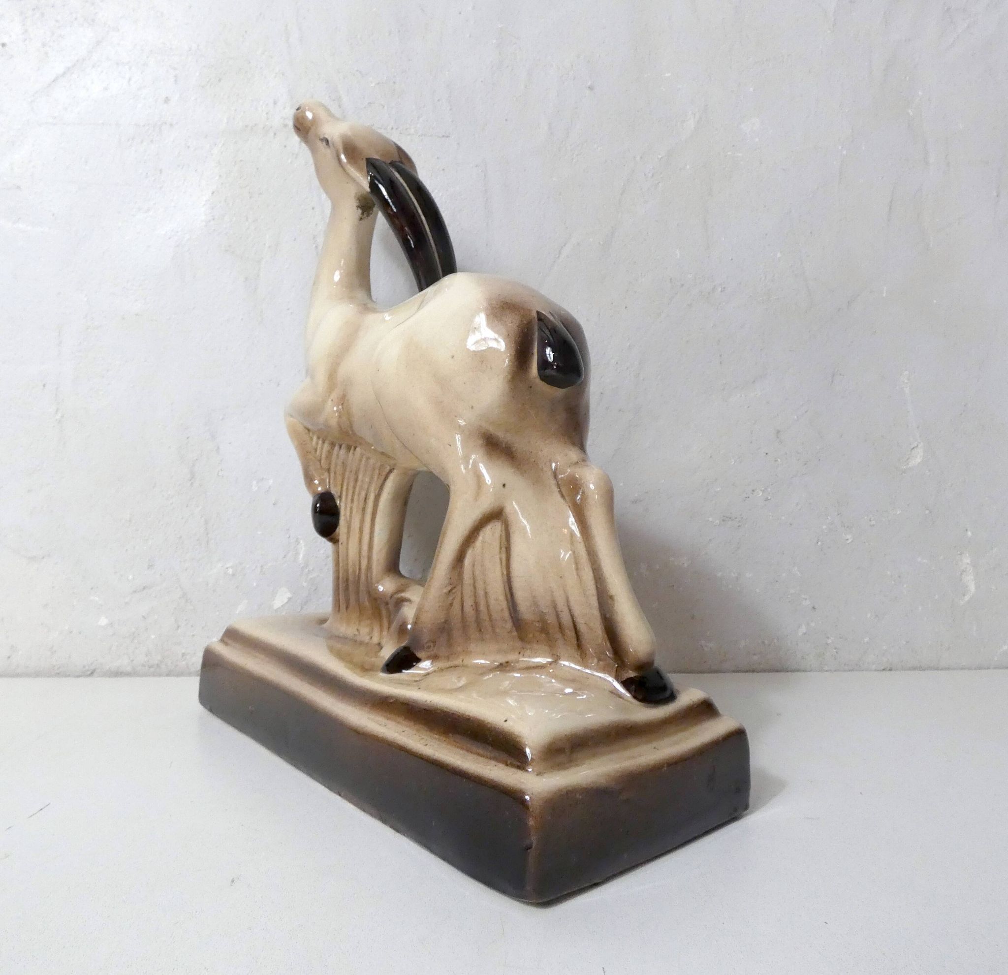 Charles Lemanceau Art Deco ceramic antelope