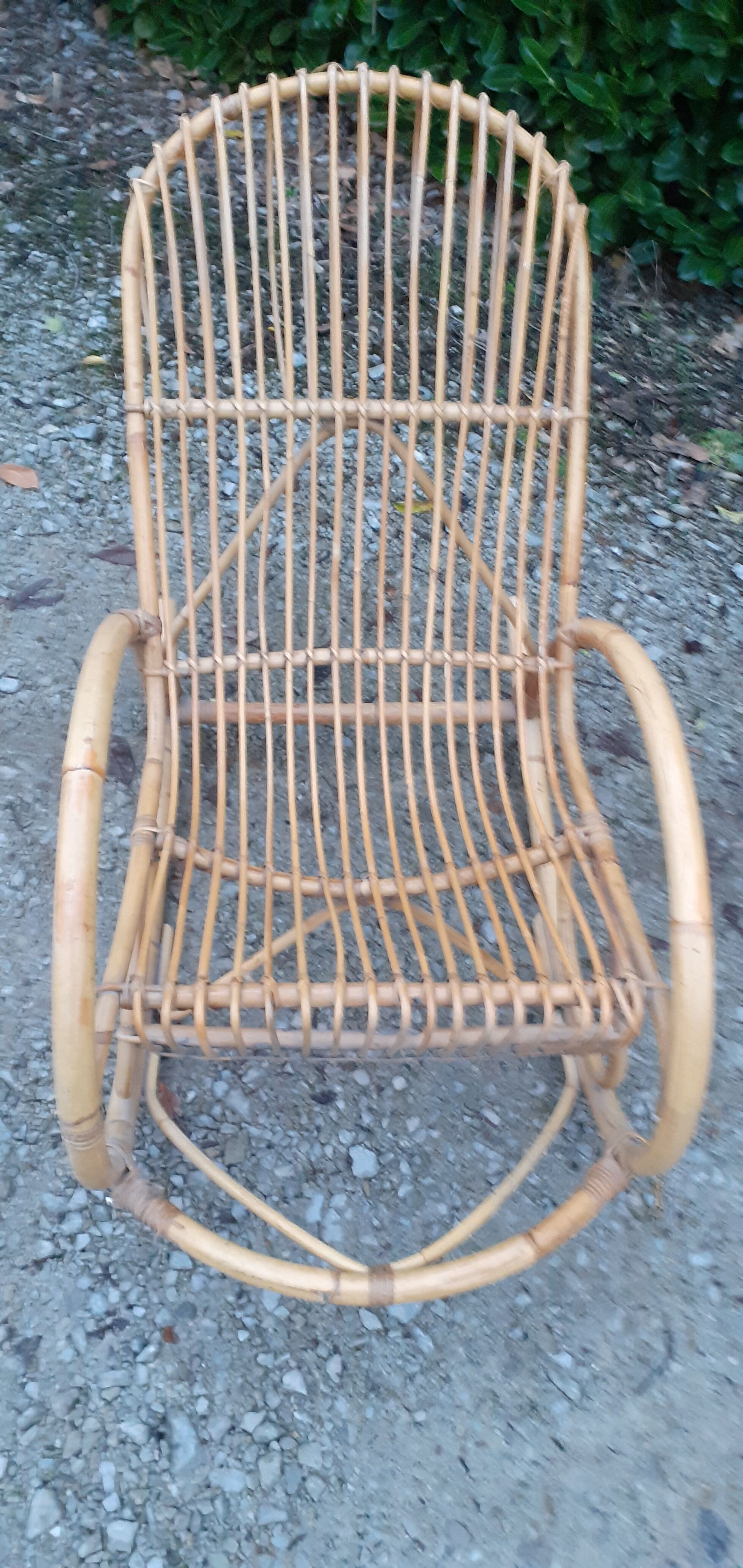 Rocking-chair rocking and armrests in vintage 60 year rattan