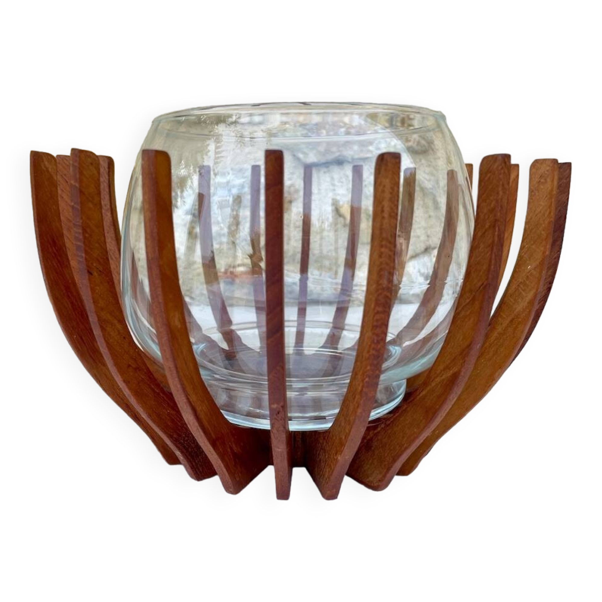 Danish teak and glass centerpiece by Fritz Hansen