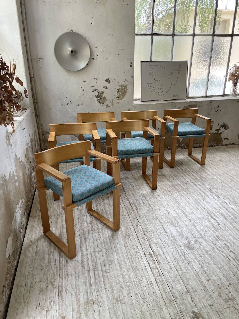 Set of 6 oak chairs with armrests Ate Van Apeldoorn
