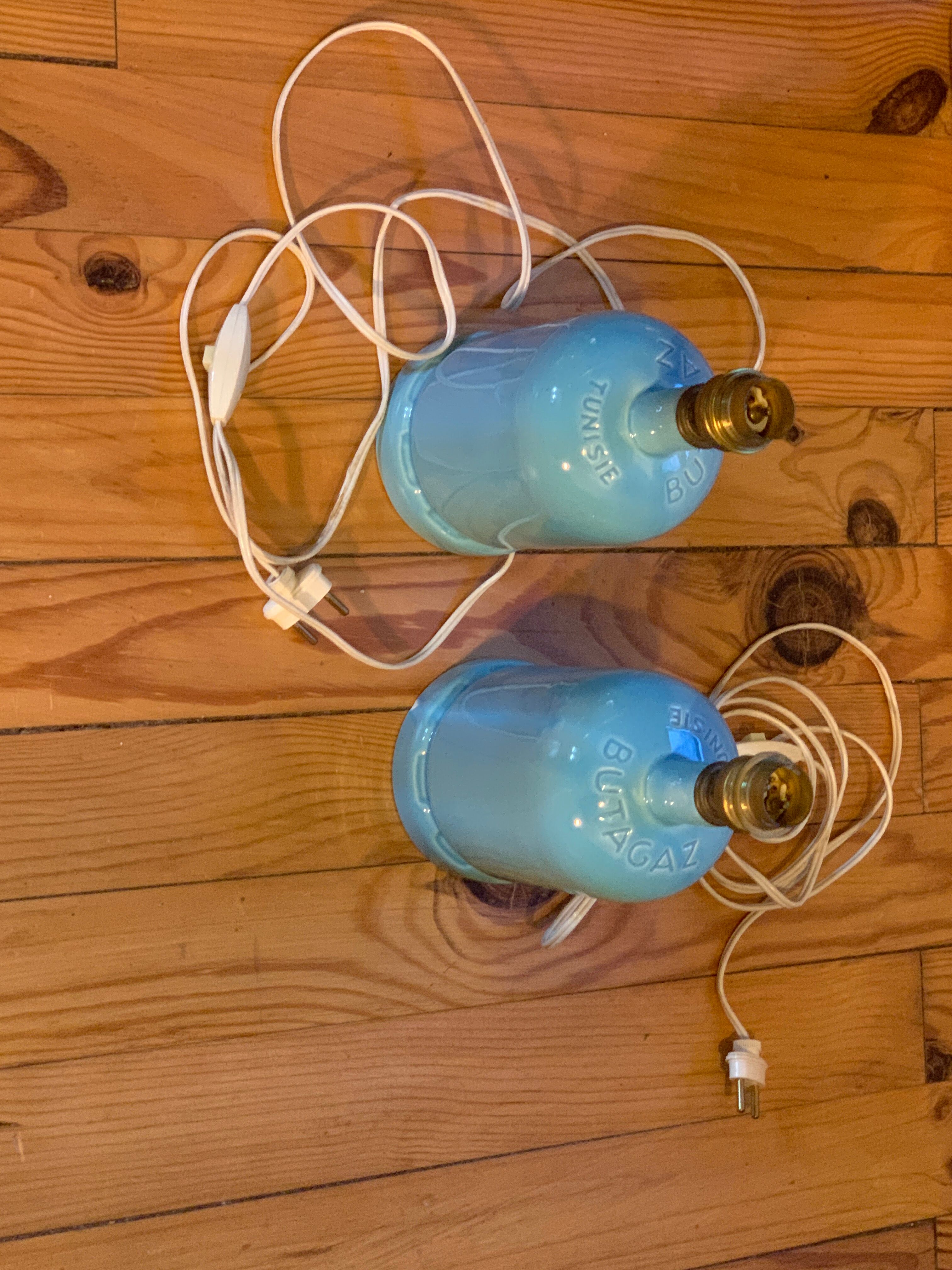 Pair of lamp bases, old ceramic gas bottle