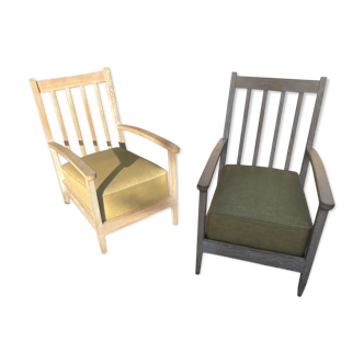 Paire de fauteuils chêne blanchi