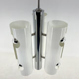 Mid-century italian space age pendant light in chrome and white lacquered metal