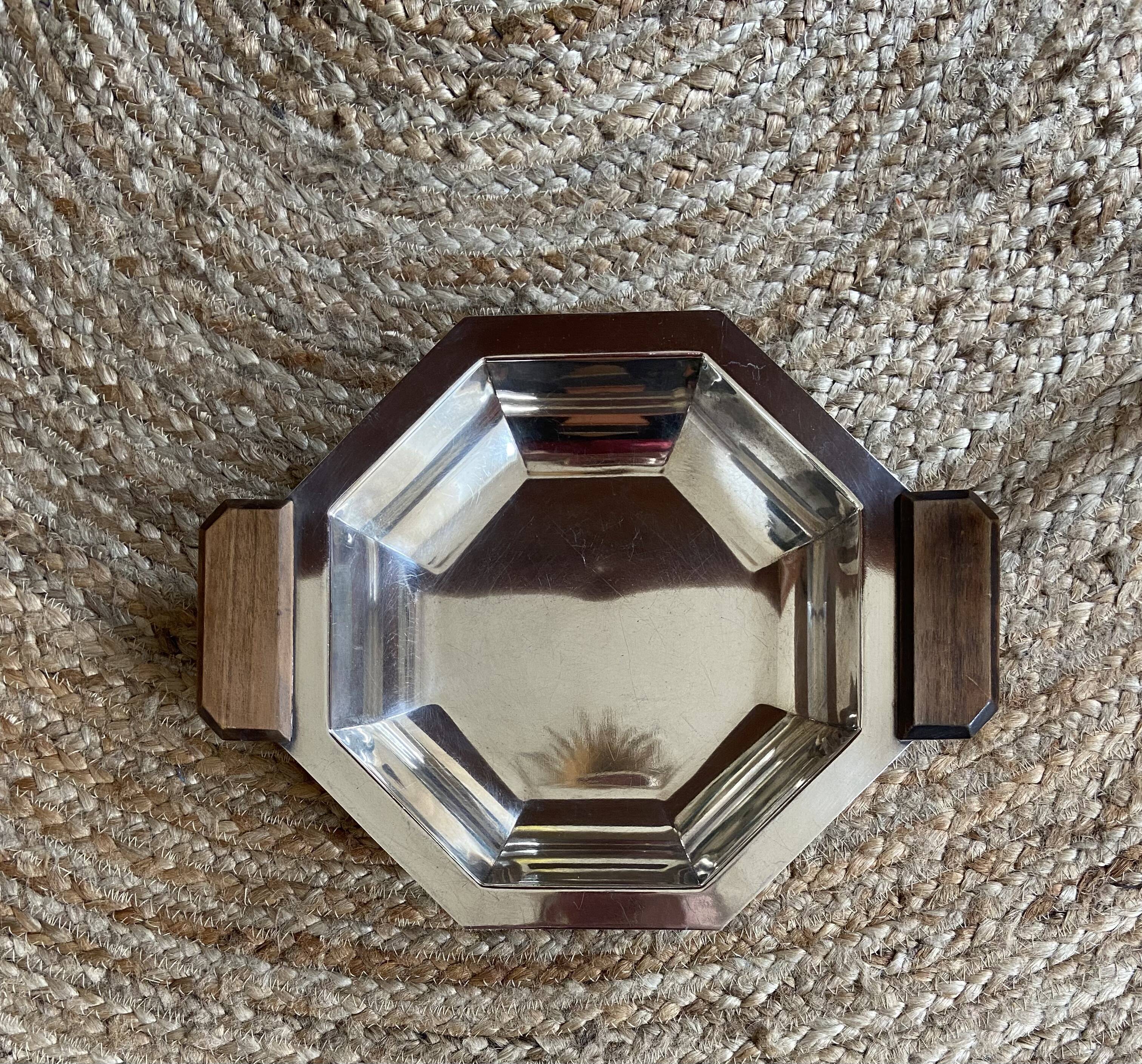 Art Deco silver metal and rosewood top
