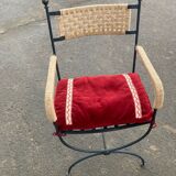 Six. Fauteuils en fer forgé, tressage  cordes