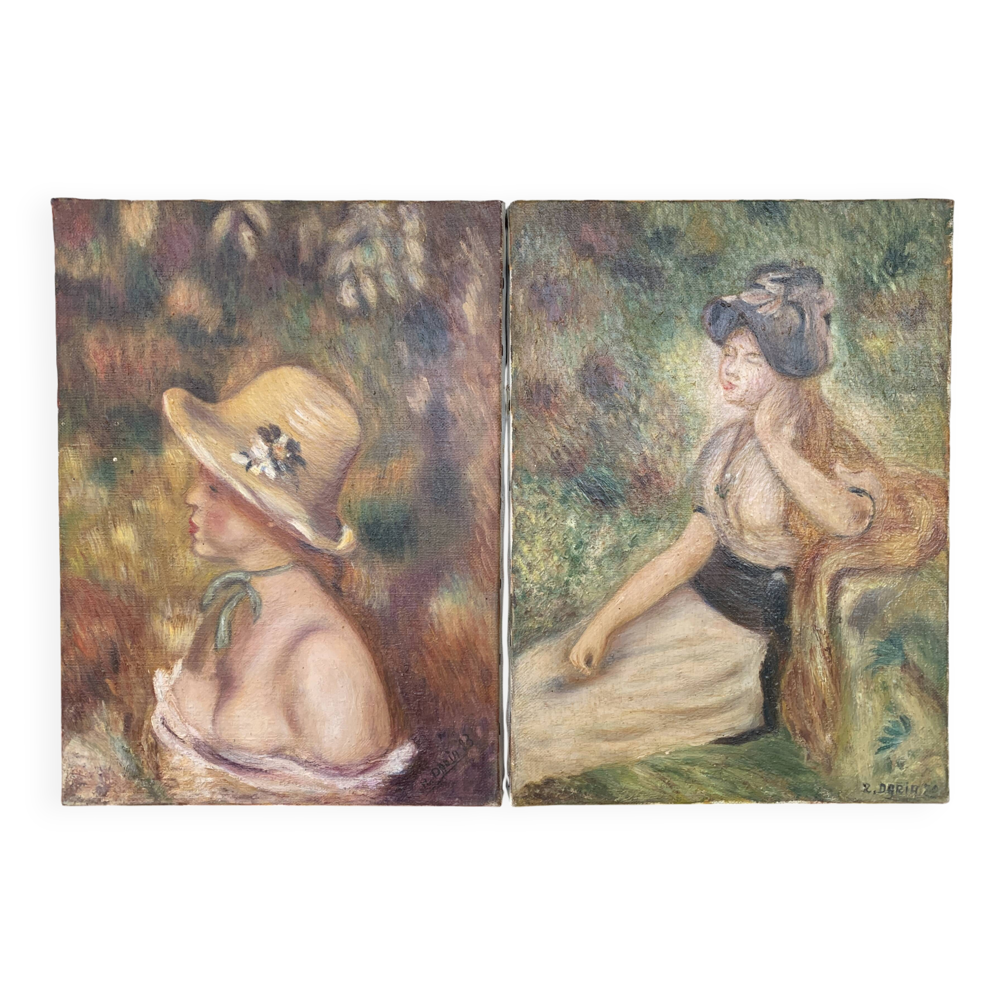 Beautiful Pair of paintings of women on the Daria River, 1983