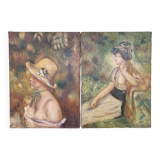 Beautiful Pair of paintings of women on the Daria River, 1983