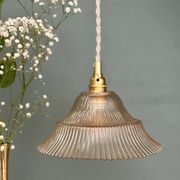 Vintage amber ribbed glass lampshade pendant light