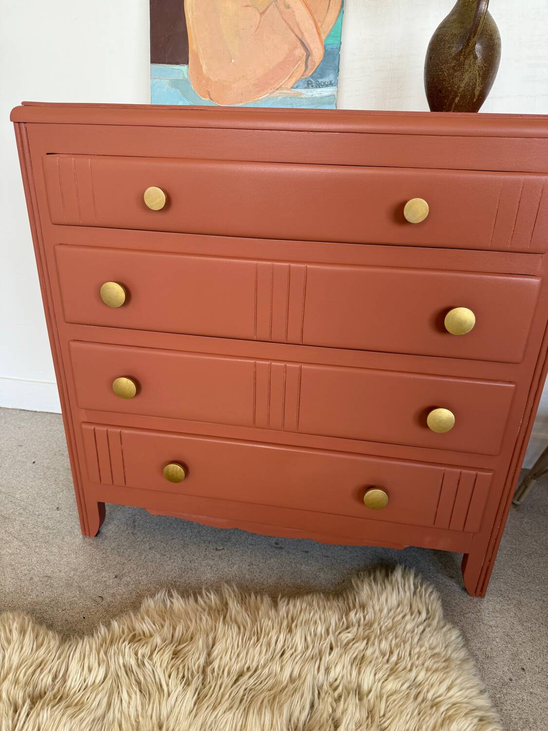 Commode vintage bois terra cotta art déco