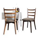 Set of 2 Vintage Chairs with Upholstered Backrest Wooden Chair Skandi Scandinavian Danish Design Stripes