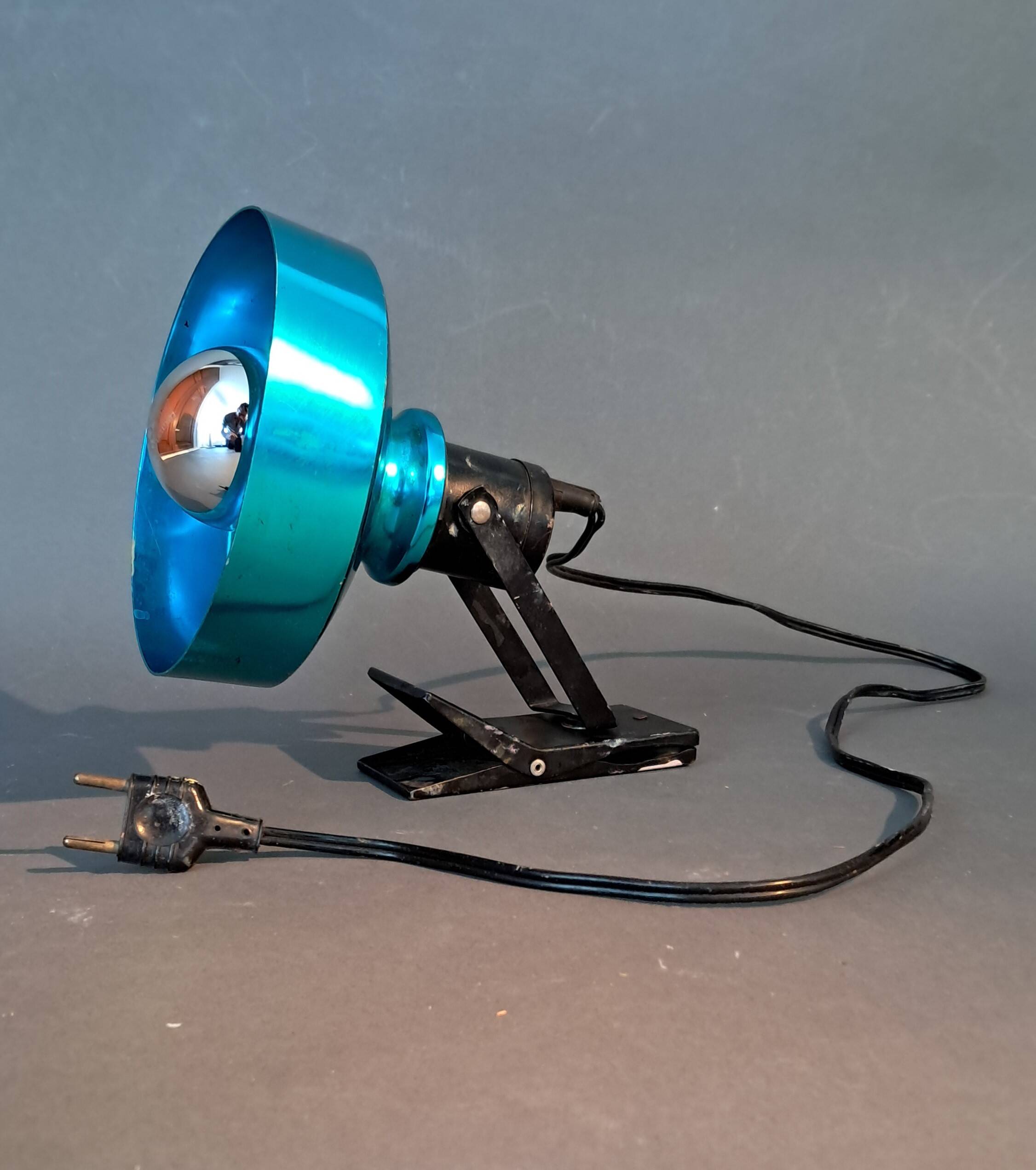 Lita 1950/1960 clamp spotlight with blue diffuser.