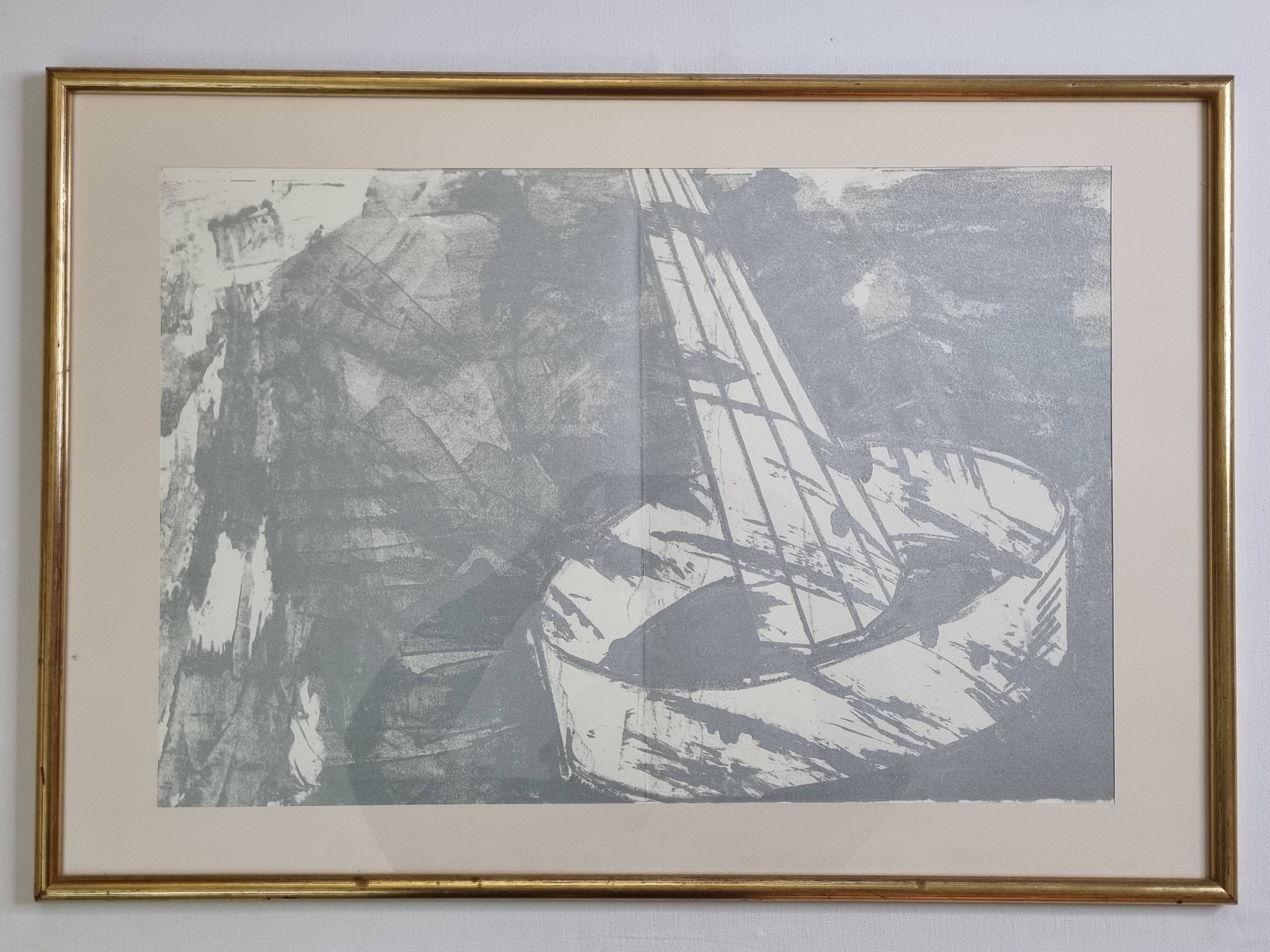 Original lithograph after Jean-Luc Poivret, "Flying Machine", 69 x 47 cm, framed, 1970s