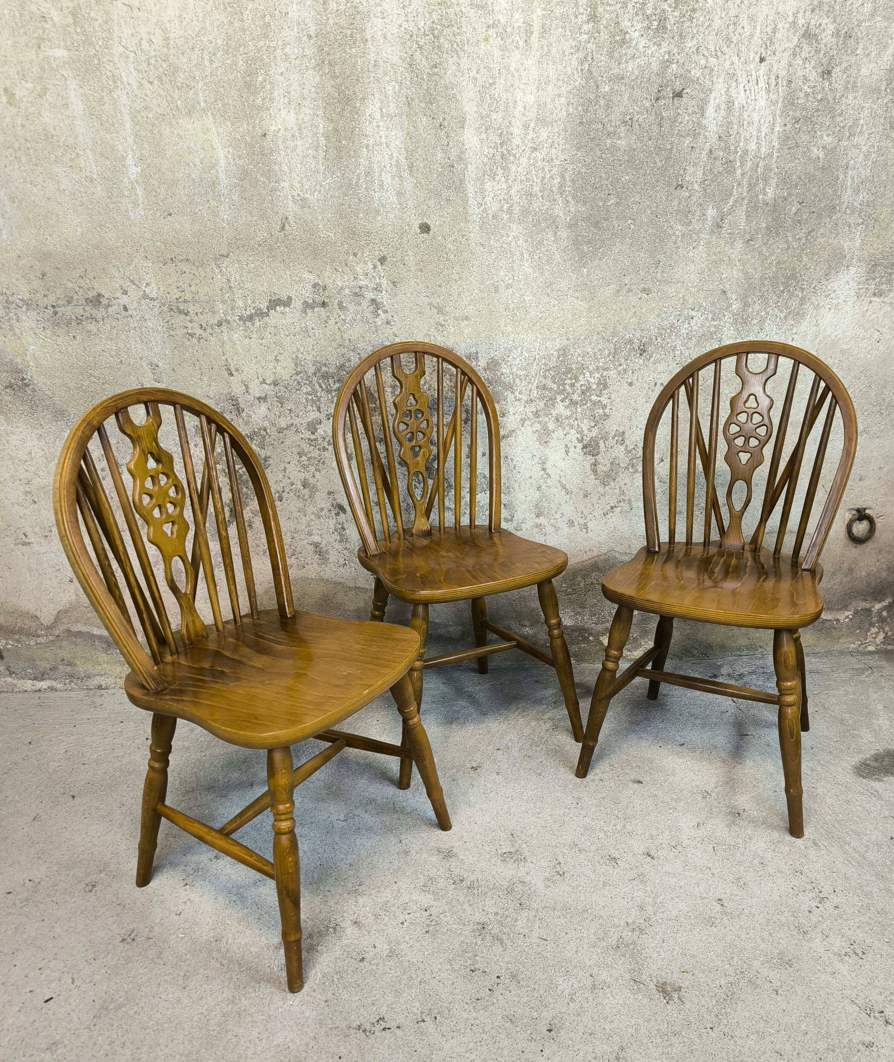 3 vintage Windsor wheelback chairs