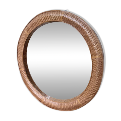 Miroir rond osier tressé 1960