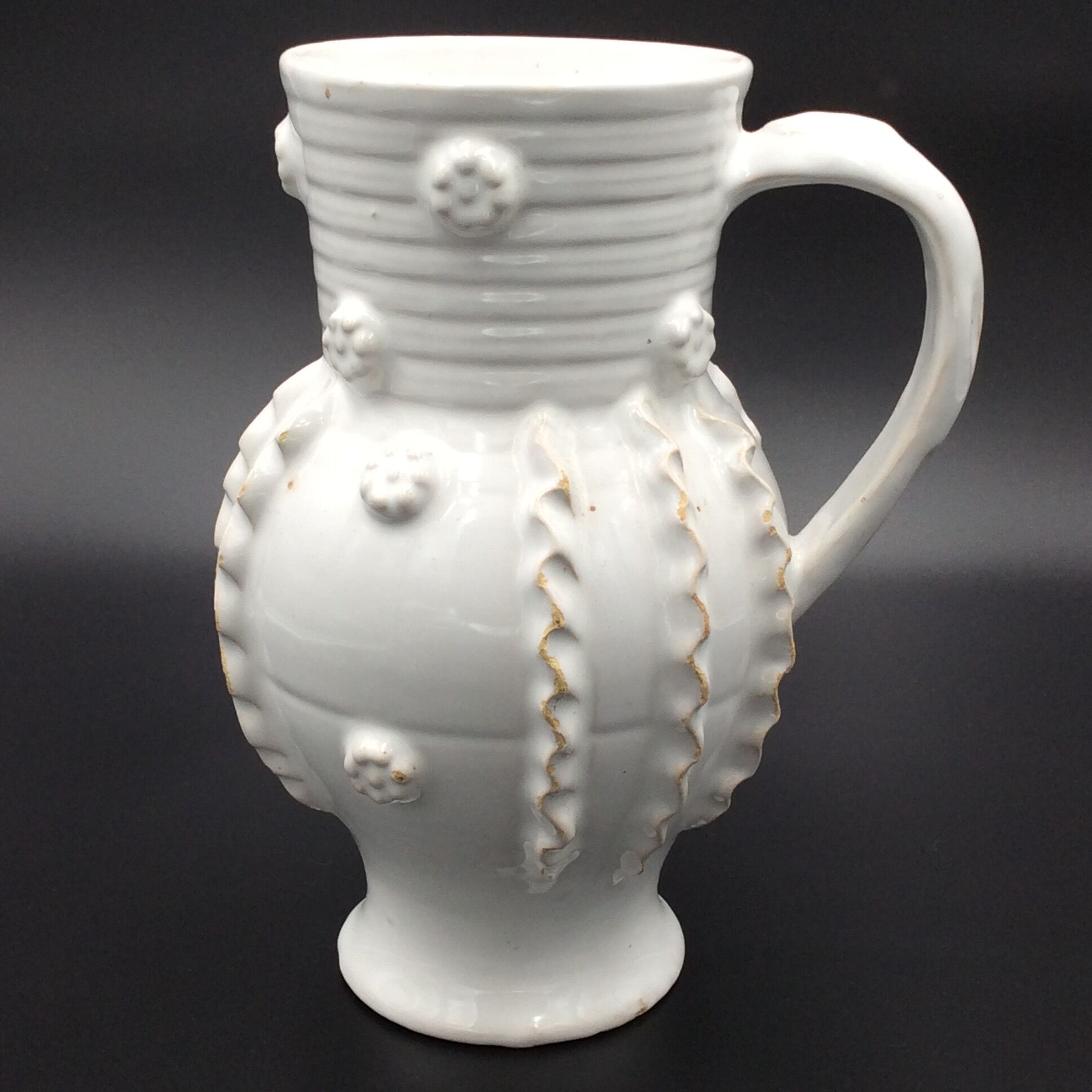 White enamelled ceramic pitcher emile tessier malicorne