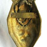 Art Deco wall light gilded bronze carved with cherries, pink tulip Rose in pink glass paste