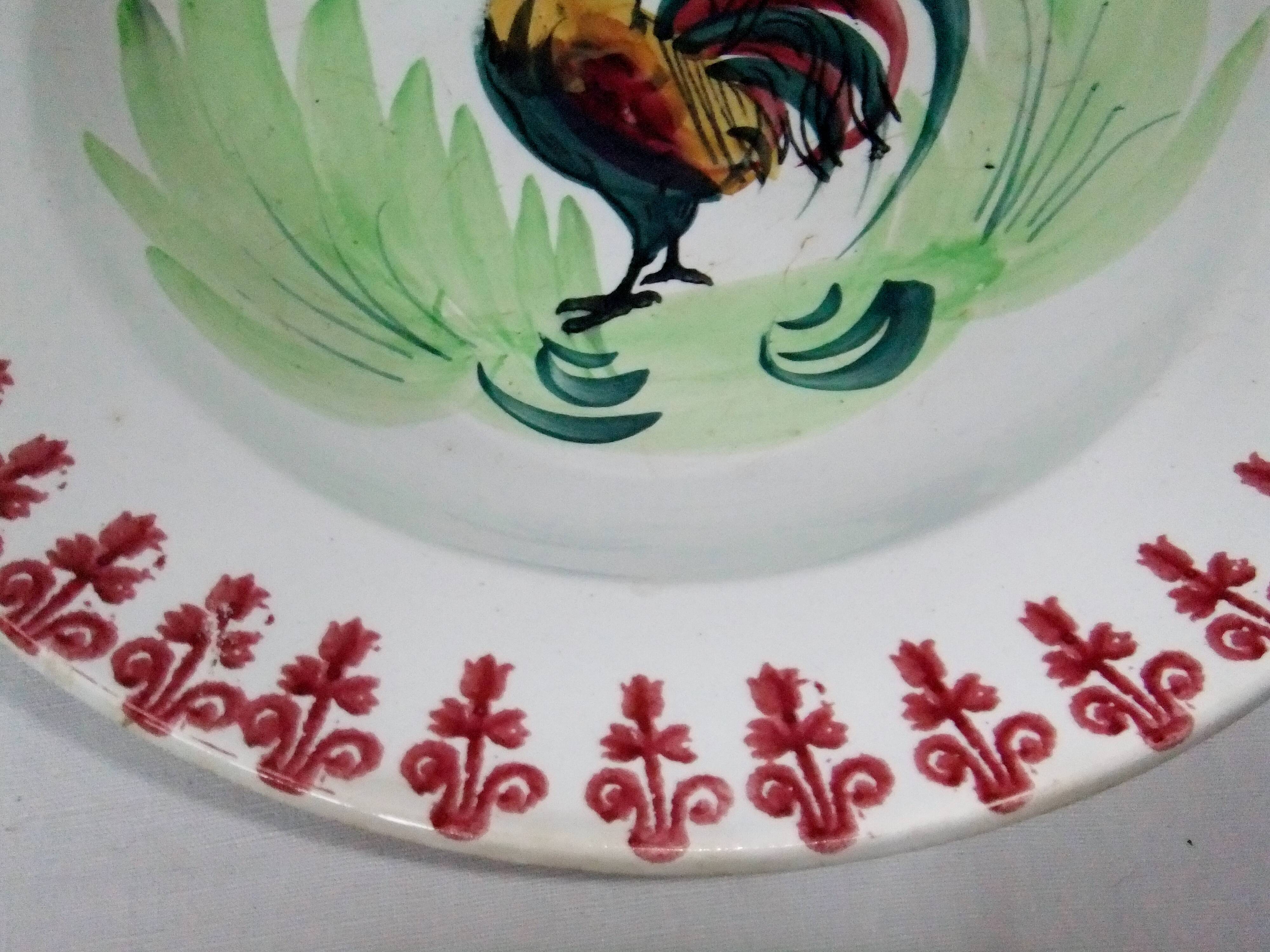 Old dish plate decor of rooster Moulin du Loups Hamage
