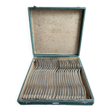 Box of 12 Alfenide table spoons and 12 table forks for Christofle