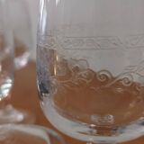 Set of 5 old port glasses with engraved crystal stems